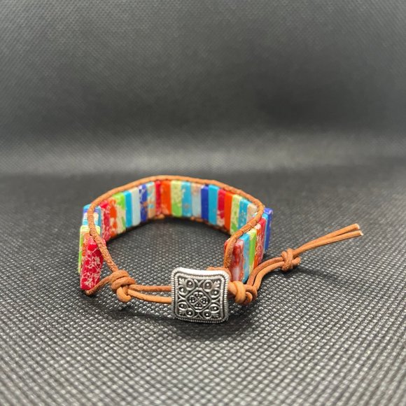 7 Chakra Bracelets with Real Stones Leather Wrap Healing Bead Bracelet - Picture 4 of 5